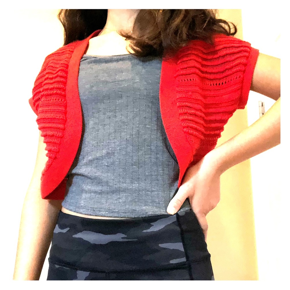 Red Kids Cropped Cardigan